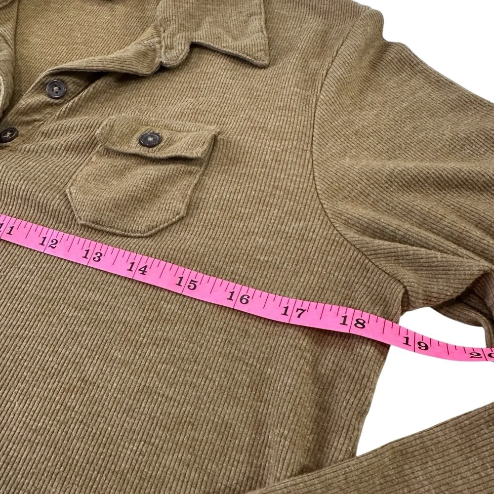 Vintage Old Navy Y2K Camel Ribbed Knit Stretch‎ Polo Top, Large